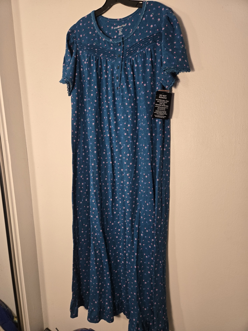 Teal Floral Short-Sleeve Nightgown - Comfort Fit